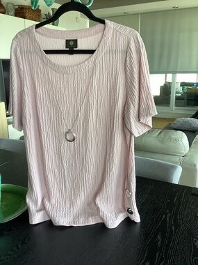 JM Collection Light Pink Short-Sleeve Textured Top with Button Detail